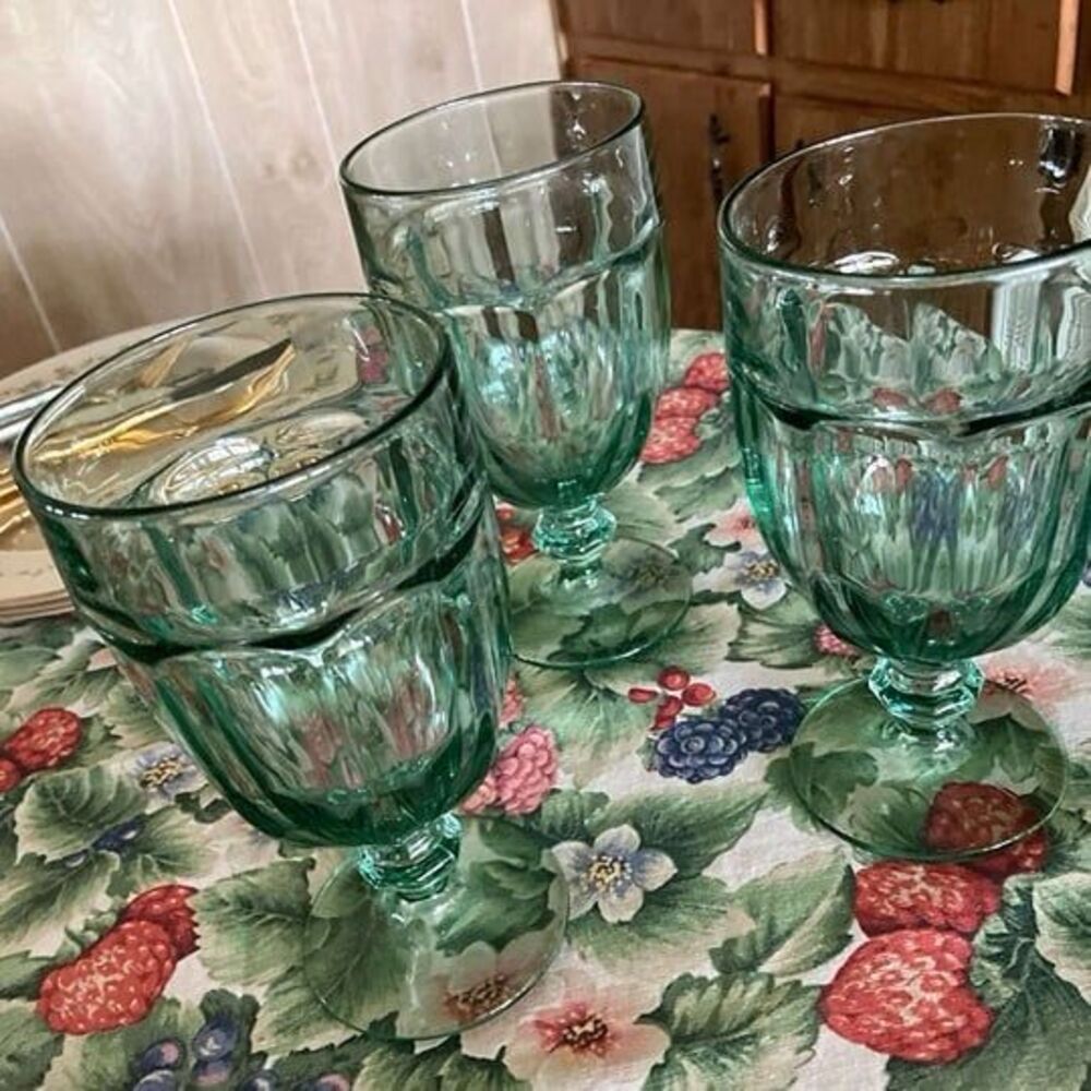 Vintage Libbey Water Goblets (Set of 3) USA Green